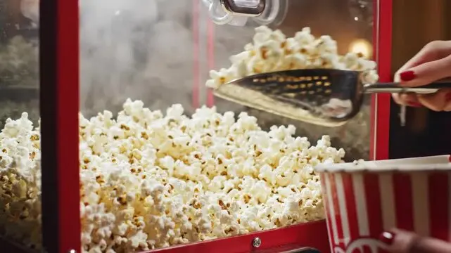 Popcorn machine filled with fresh popcorn